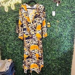 Ashley Stewart Chain Detail Wrap Style Midi Dress Size 12 XL